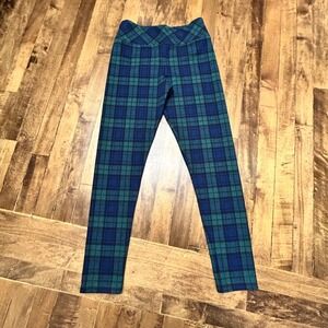 Vineyard Vines‎ Kids Girls Plaid Leggings Blue Green Size L Stretch Pants